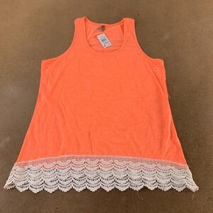Vanity Womens Size 2XL Bright Orange Ivory Lace Hem Scoop Neck Tank Top NWT